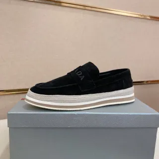 Prada Mocassin Noir Beige Daim Bride Elastique