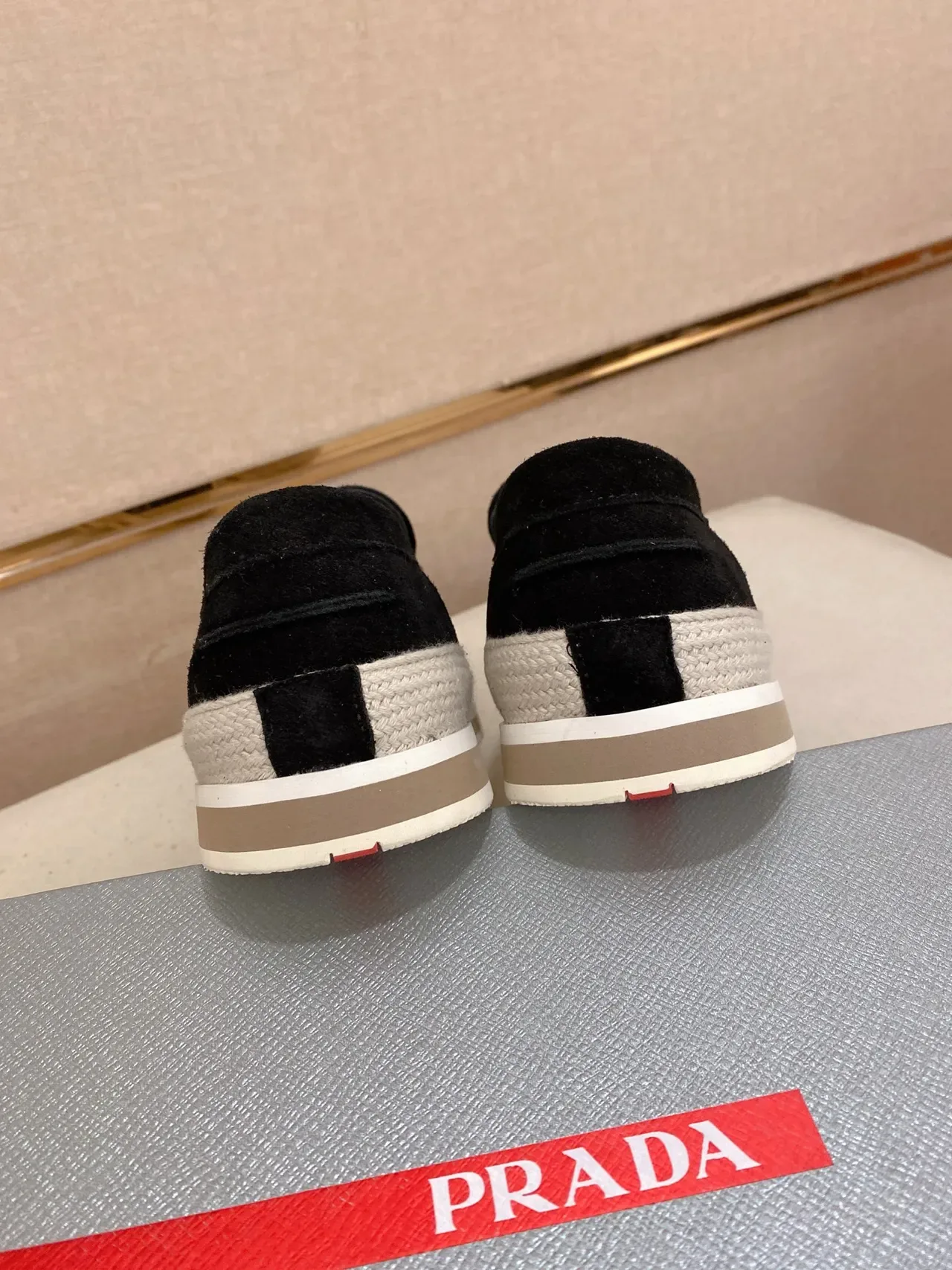 Prada Loafer Black Beige Suede Upper Elastic Strap Loafer 3