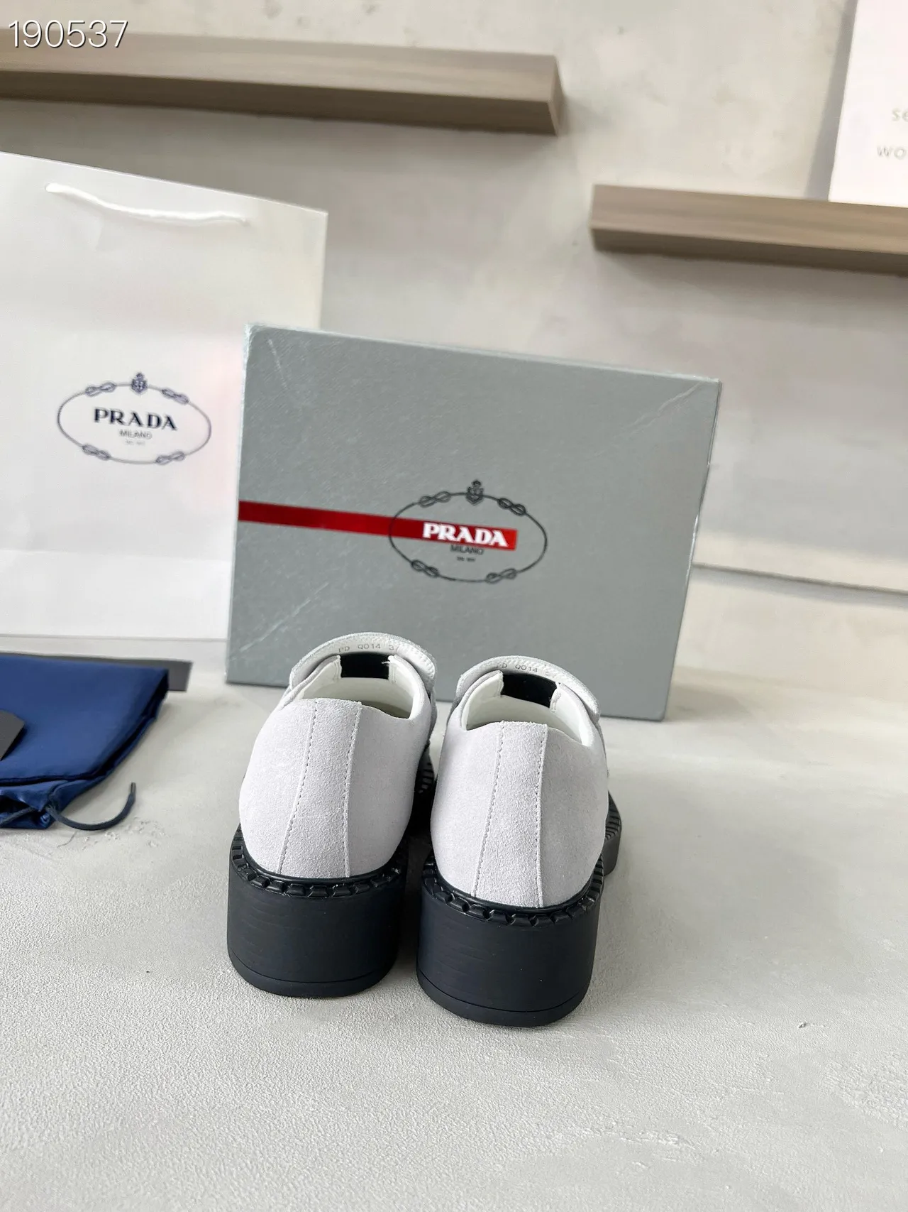 Prada Loafer Gray Black Suede Upper Moc-Toe Stitching Loafer 2