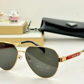 Prada Luna Rossa Gold and Red Aviator Sunglasses