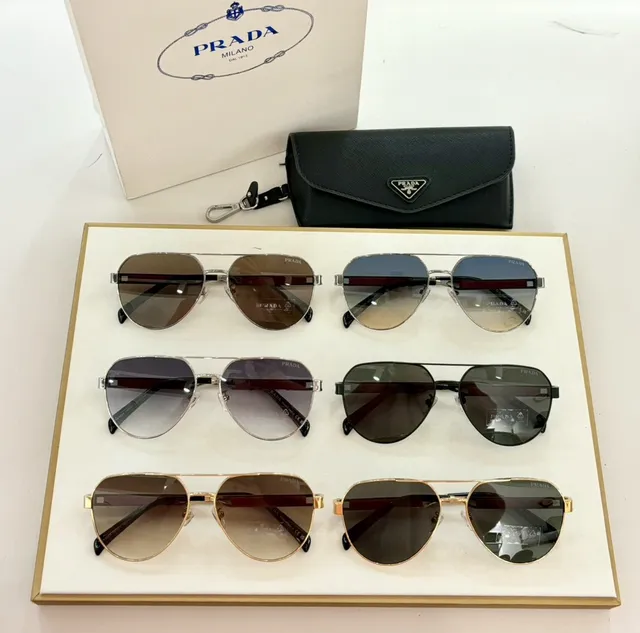 Prada Luna Rossa Gold and Red Aviator Sunglasses 3