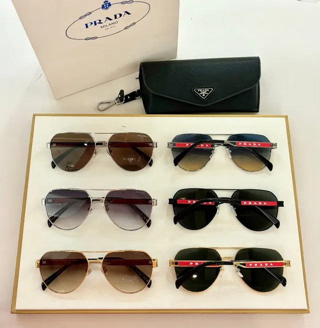 Prada Luna Rossa Gold and Red Aviator Sunglasses 4