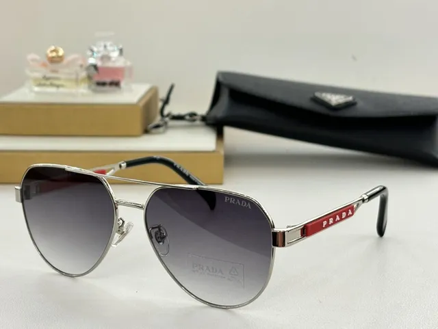Prada Luna Rossa Gold and Red Aviator Sunglasses 7