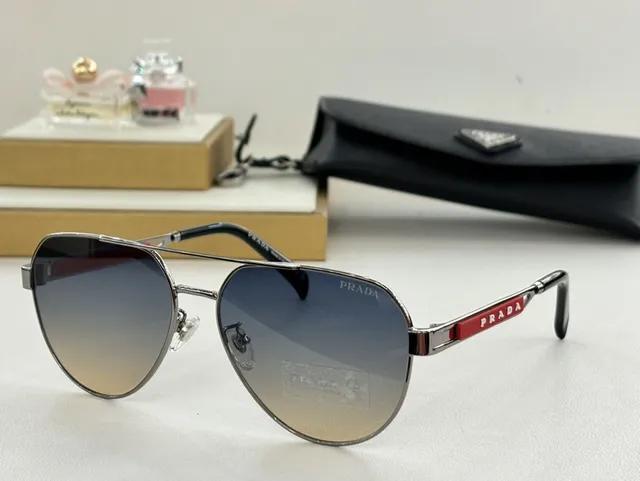 Prada Luna Rossa Gold and Red Aviator Sunglasses 8