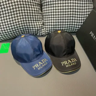Prada Milano নৌনীল সোনালি স্যাটিন নাইলন এমব্রয়ডারি বেসবল ক্যাপ