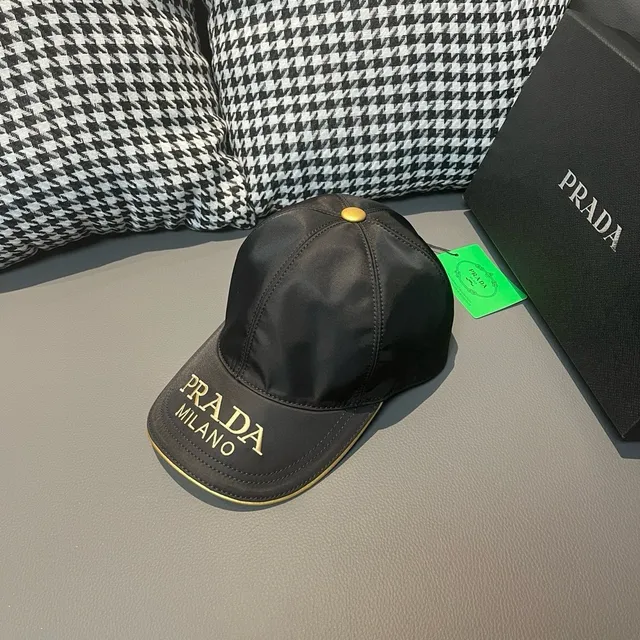 Prada Milano Navy Gold Satin Nylon Embroidery Baseball Cap 2