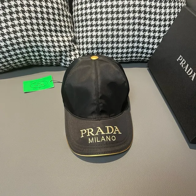 Prada Milano Navy Gold Satin Nylon Embroidery Baseball Cap 3