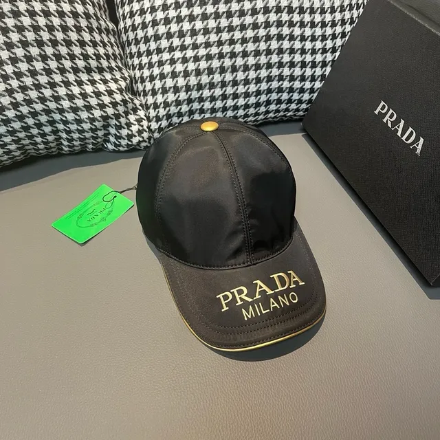 Prada Milano Navy Gold Satin Nylon Embroidery Baseball Cap 4