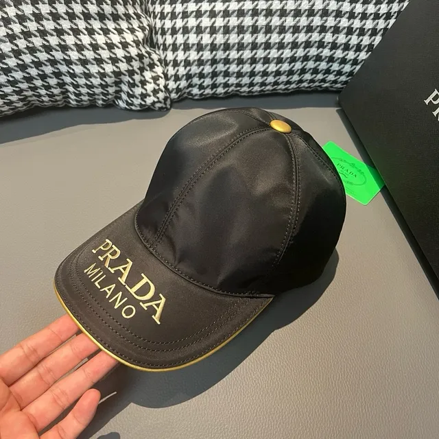 Prada Milano Navy Gold Satin Nylon Embroidery Baseball Cap 5