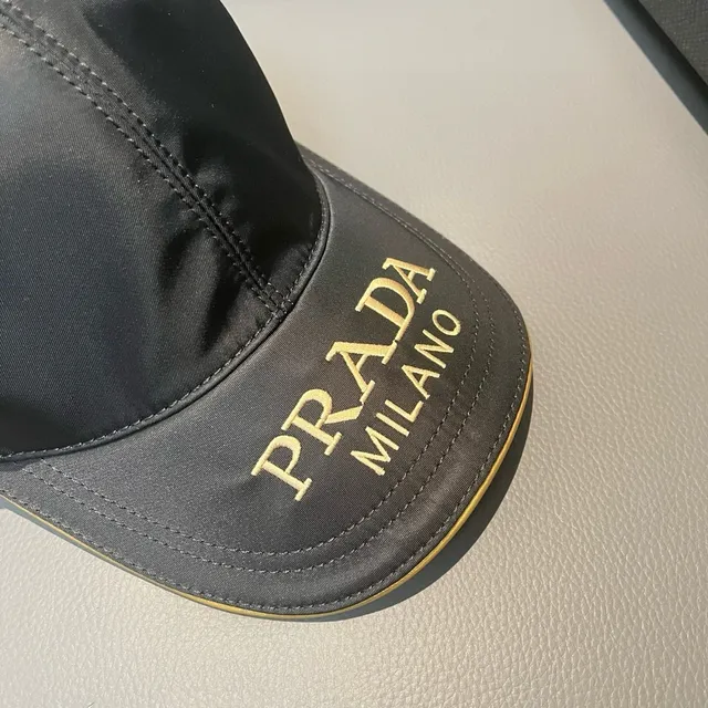 Prada Milano Navy Gold Satin Nylon Embroidery Baseball Cap 7
