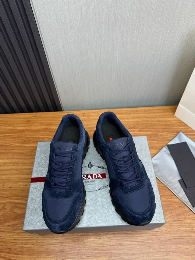Prada Navy Black Mixed-Material Upper Suede And Nylon Construction Lifestyle Sneakers 2