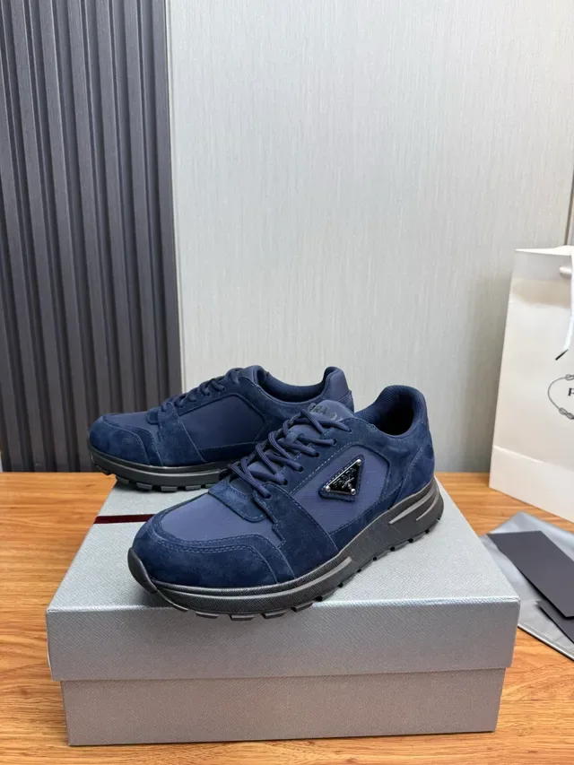 Prada Navy Black Mixed-Material Upper Suede And Nylon Construction Lifestyle Sneakers 3