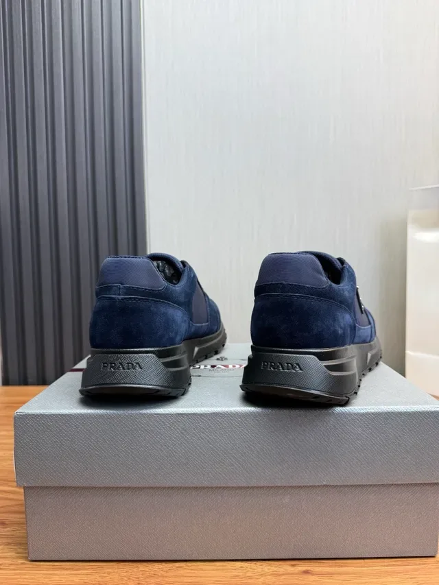 Prada Navy Black Mixed-Material Upper Suede And Nylon Construction Lifestyle Sneakers 4