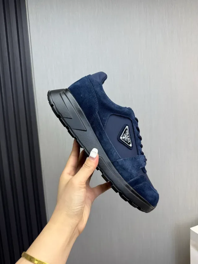 Prada Navy Black Mixed-Material Upper Suede And Nylon Construction Lifestyle Sneakers 5