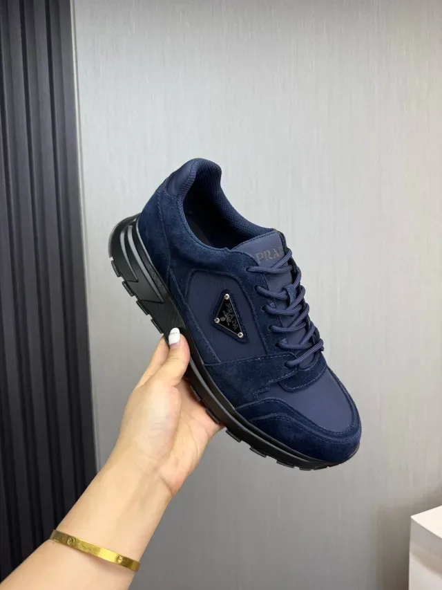Prada Navy Black Mixed-Material Upper Suede And Nylon Construction Lifestyle Sneakers 6
