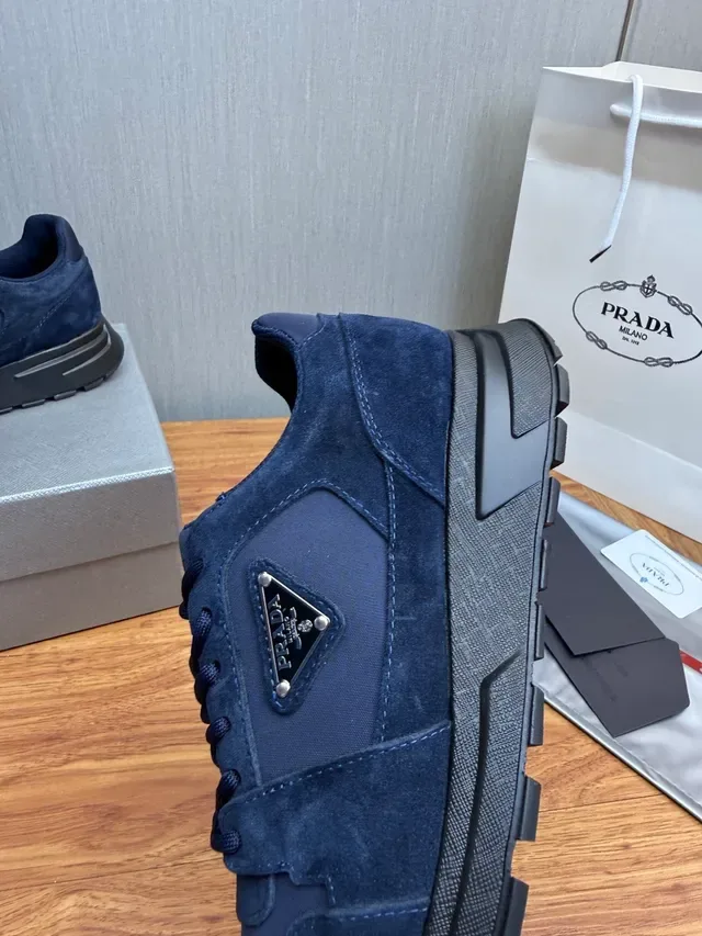 Prada Navy Black Mixed-Material Upper Suede And Nylon Construction Lifestyle Sneakers 7