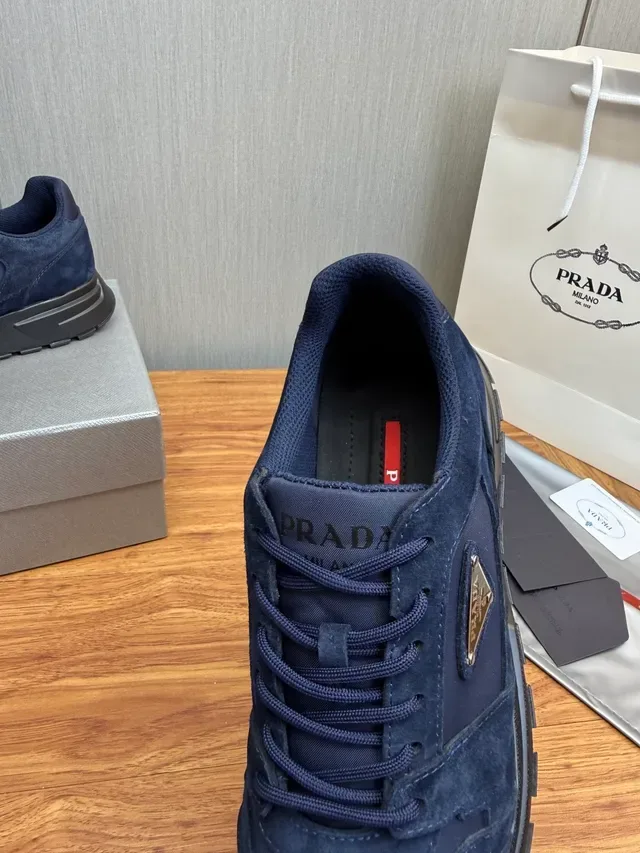 Prada Navy Black Mixed-Material Upper Suede And Nylon Construction Lifestyle Sneakers 8