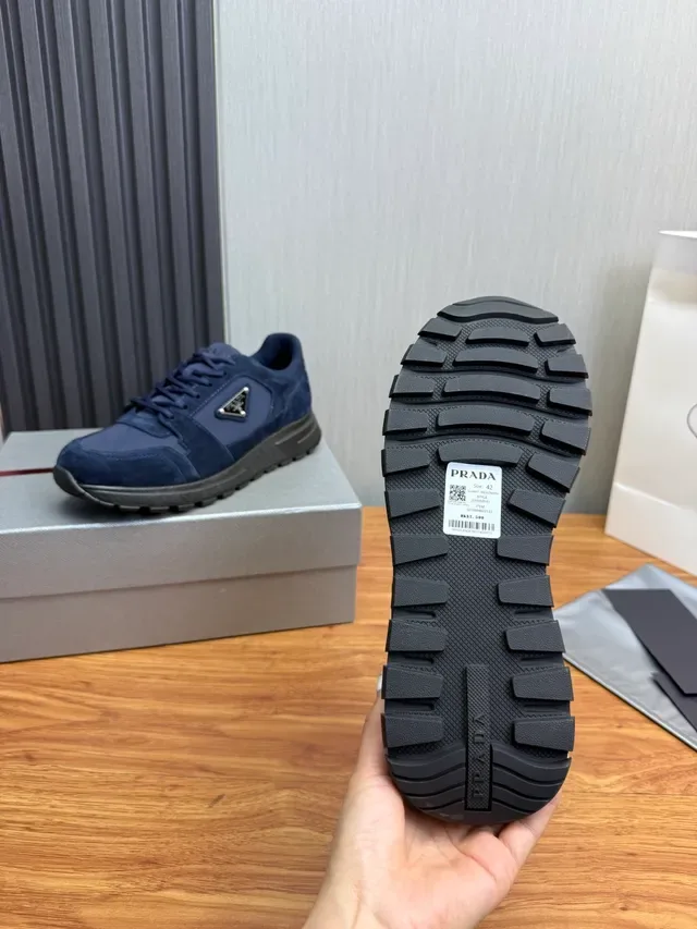 Prada Navy Black Mixed-Material Upper Suede And Nylon Construction Lifestyle Sneakers 9