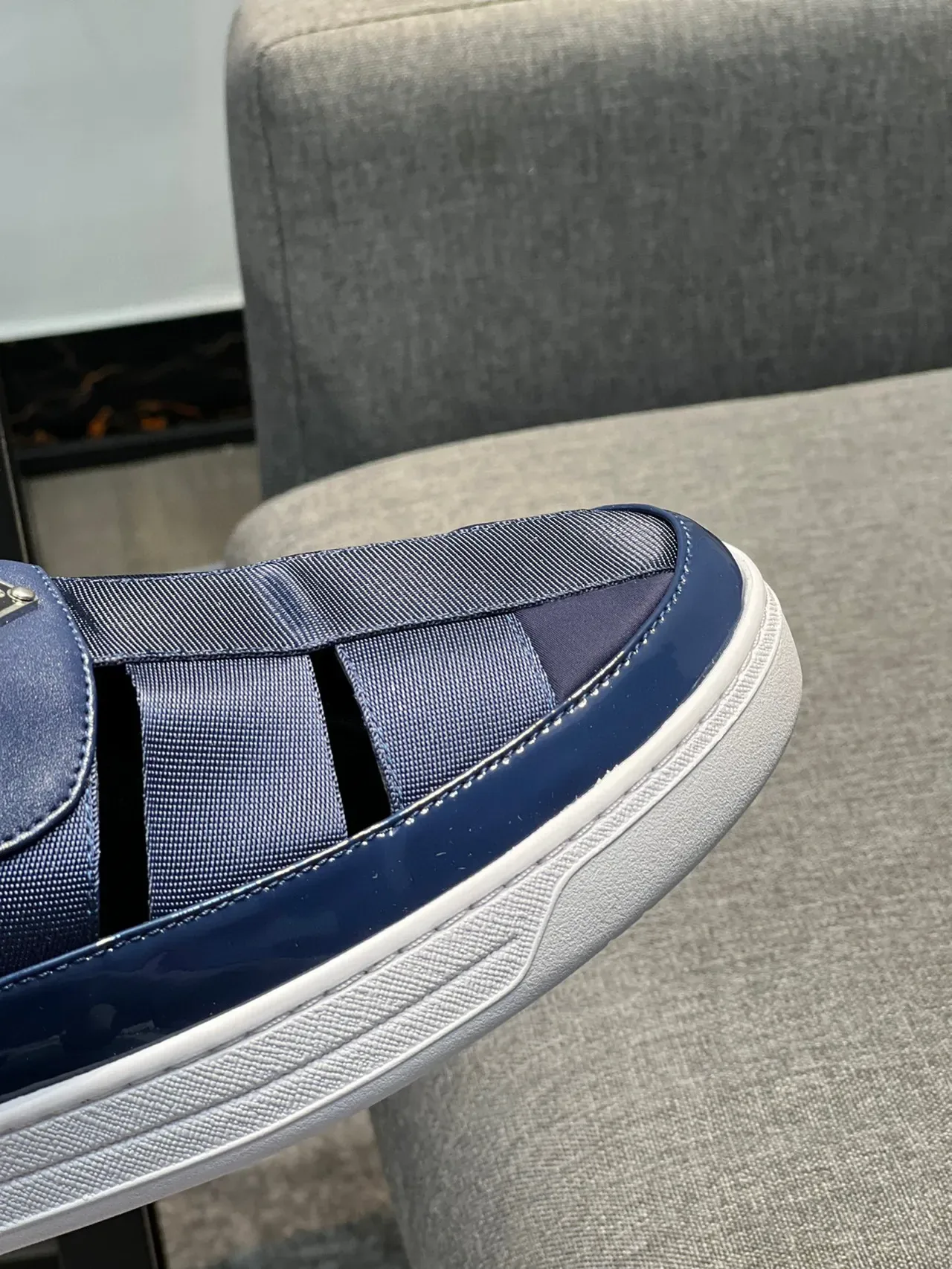 Prada Navy White Slip-On Elastic Strap Loafer 3
