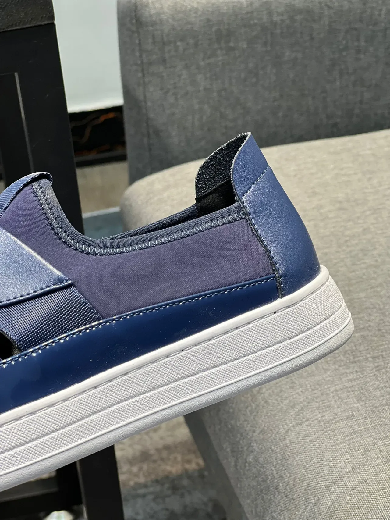 Prada Navy White Slip-On Elastic Strap Loafer 8