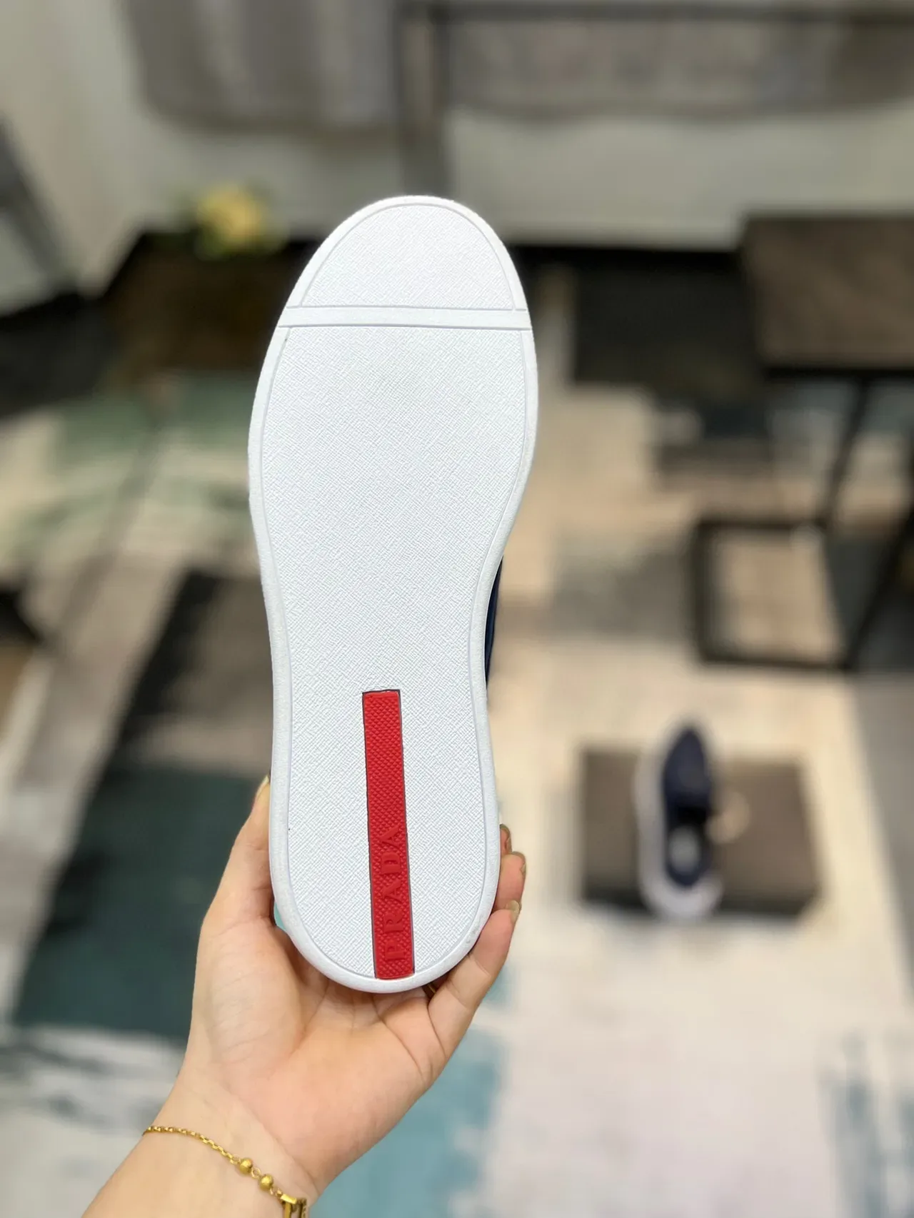 Prada Navy White Slip-On Elastic Strap Loafer 9