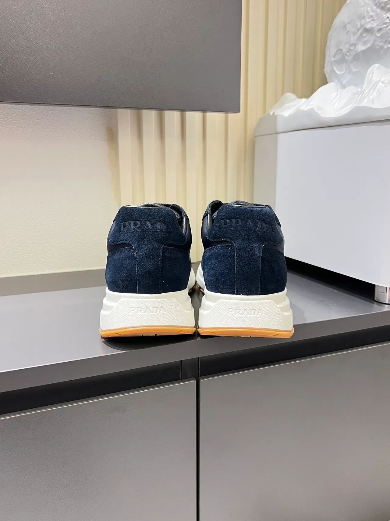 Prada Navy White Suede And Nylon Upper Midsole Lifestyle Sneakers 2