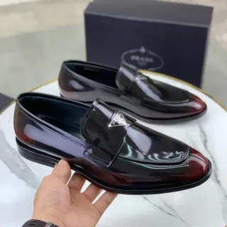 Prada Penny Loafer Black Burgundy Patent Leather Gradient Toe Loafer