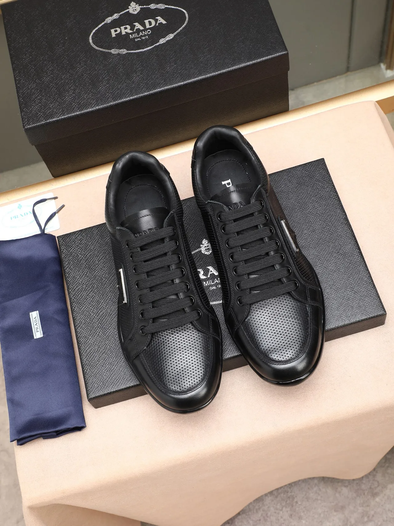 Prada Perforated Leather Black Casual Shoe 4