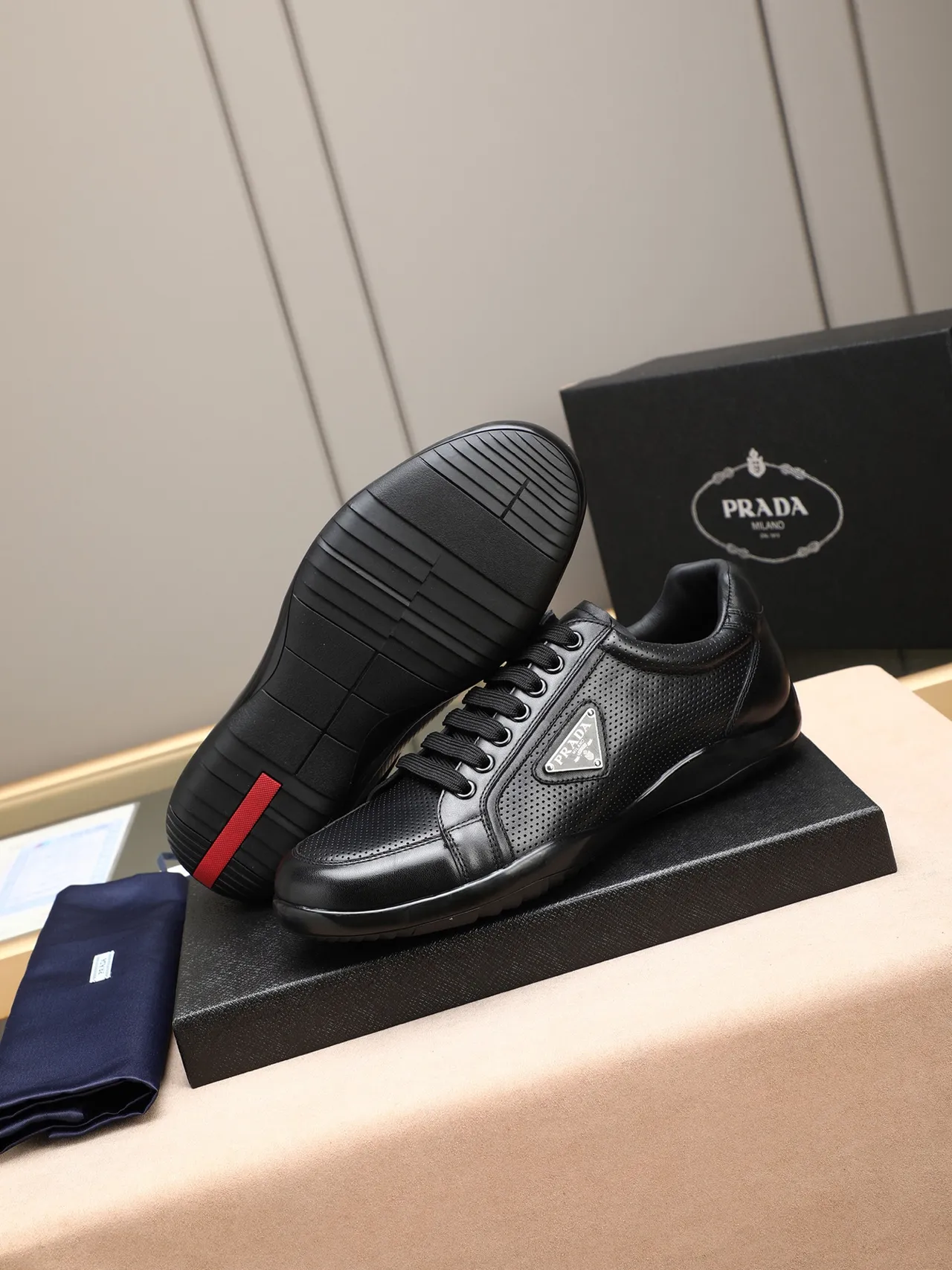 Prada Perforated Leather Black Casual Shoe 5