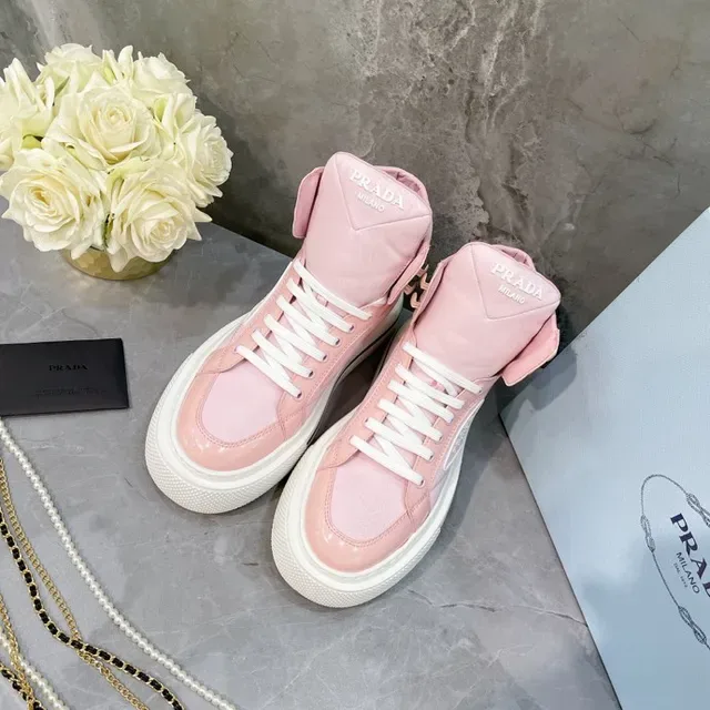 Prada Pink White High-Top Platform Sole Lifestyle Sneakers 2
