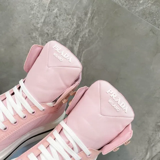 Prada Pink White High-Top Platform Sole Lifestyle Sneakers 5