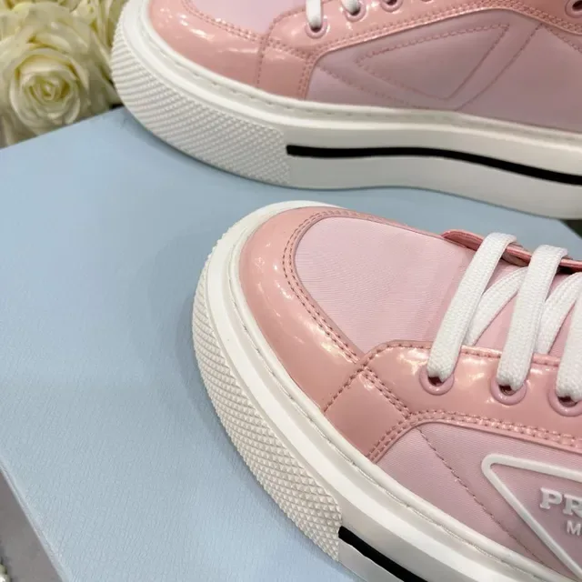 Prada Pink White High-Top Platform Sole Lifestyle Sneakers 9