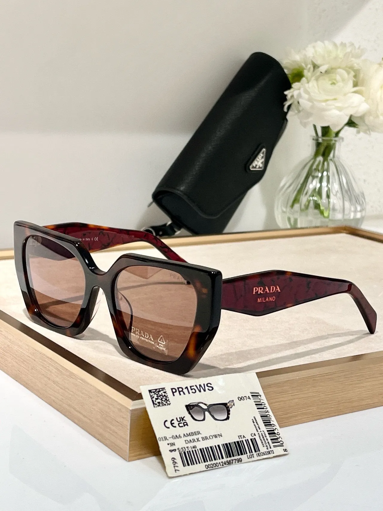 Prada PR15WS Oversized Square Black and Green Marbled Sunglasses 7