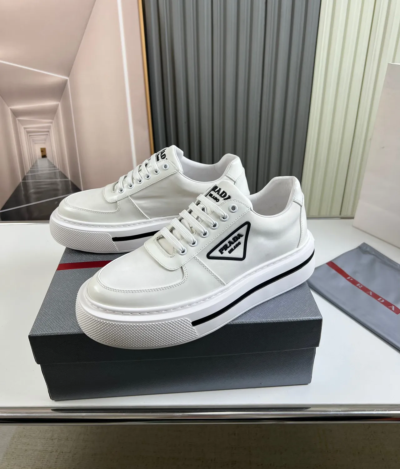 Prada Re-Edition White Leather Platform Lifestyle Sneakers 8