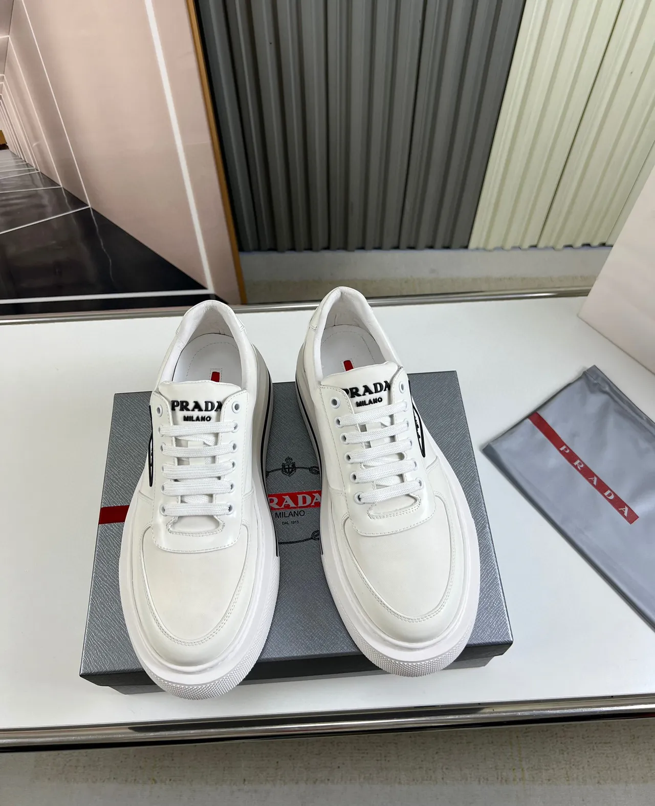 Prada Re-Edition White Leather Platform Lifestyle Sneakers 9
