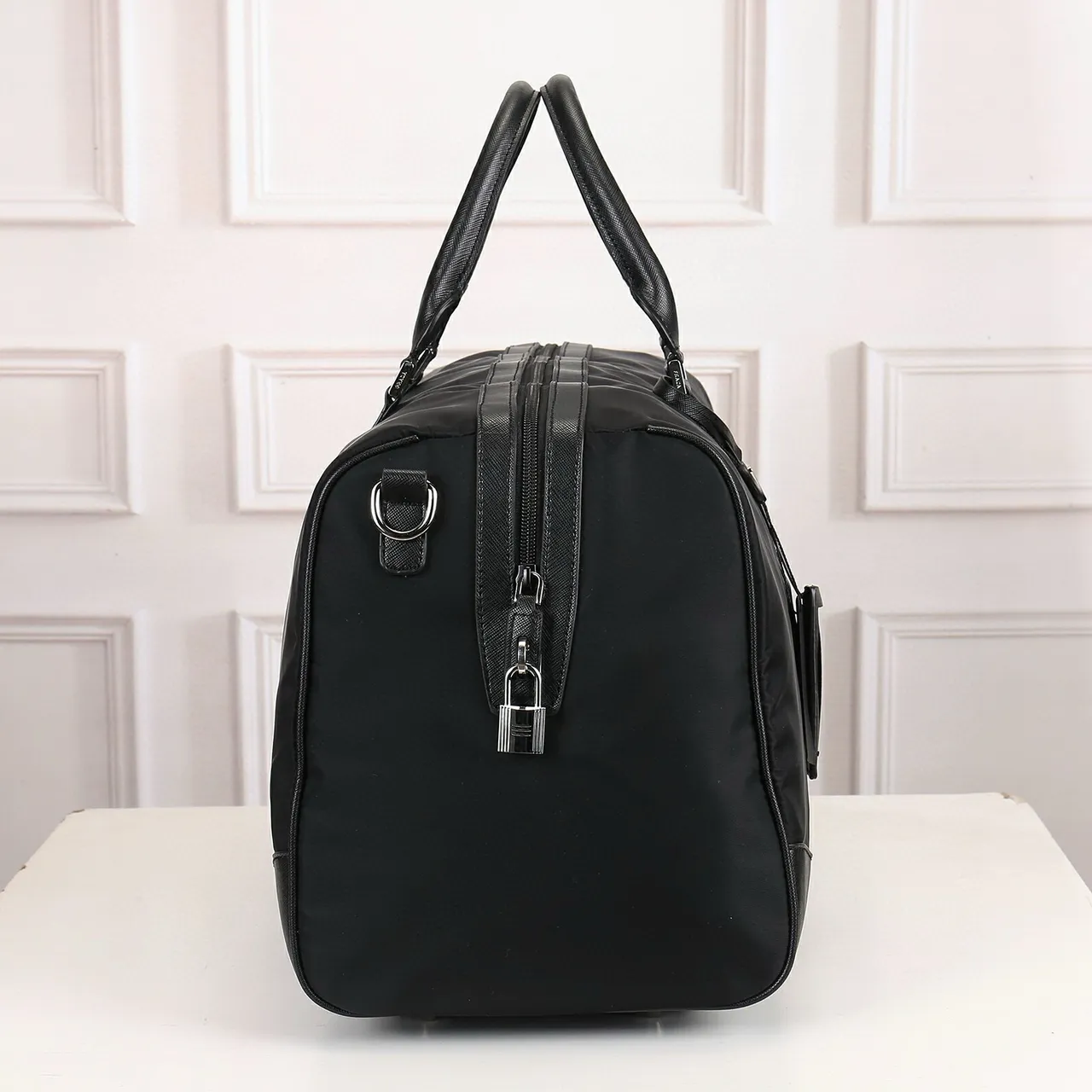Prada Re-Nylon Black Body Leather Trim Duffle Bag 7