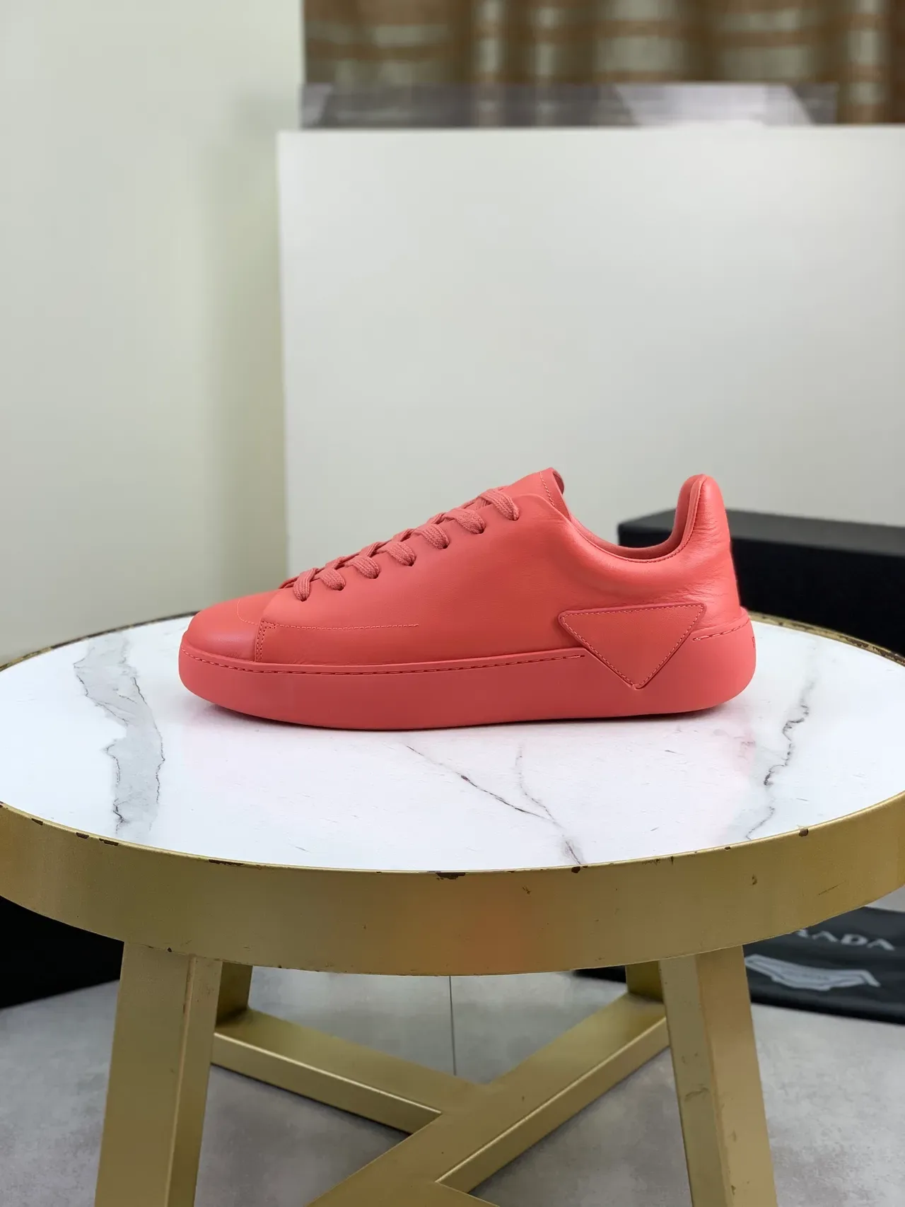 Prada Red Monochrome Leather Minimalist Silhouette Lifestyle Sneakers 5