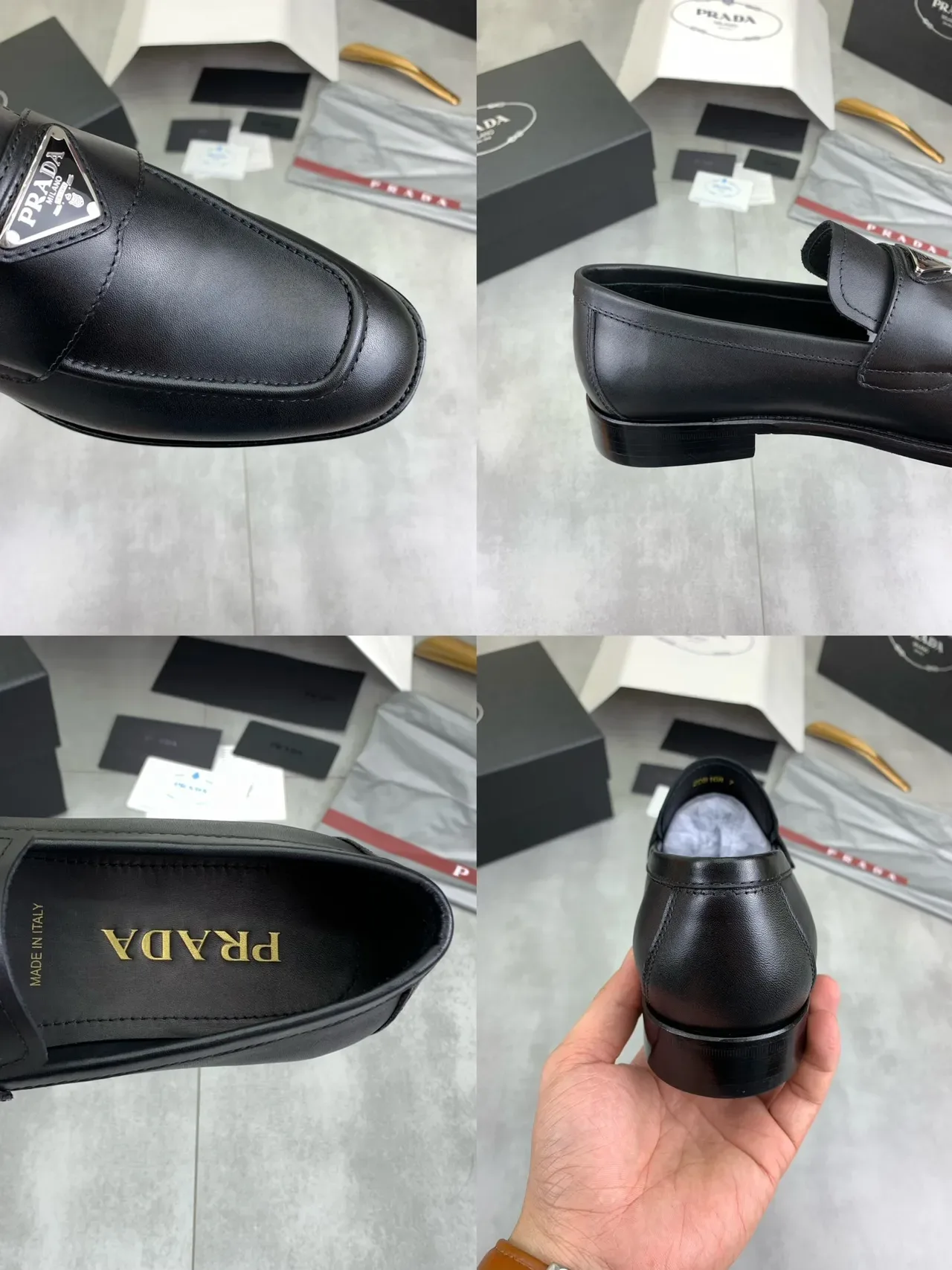 Prada Triangle Logo Strap Loafer Black Leather Metal Loafer 2