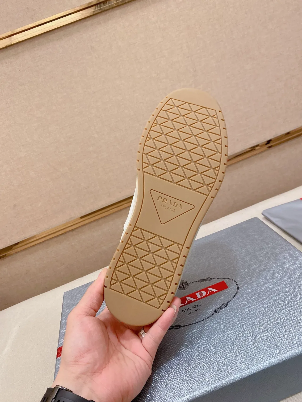 Prada White Beige Leather Upper Perforated Toe Cap Lifestyle Sneakers 2