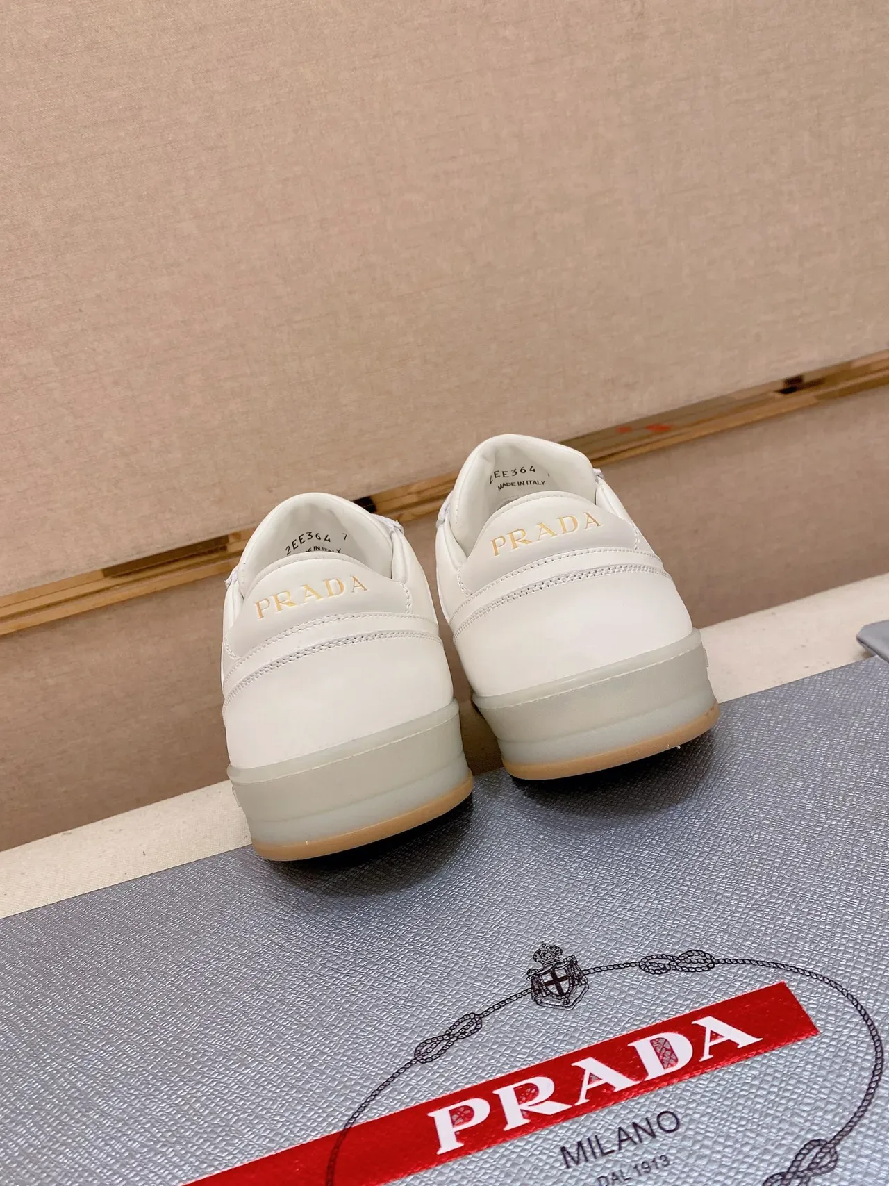 Prada White Beige Leather Upper Perforated Toe Cap Lifestyle Sneakers 3
