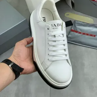 Prada White Black Leather Upper Platform Sole Lifestyle Sneakers