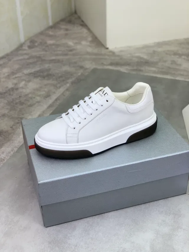 Prada White Black Leather Upper Platform Sole Lifestyle Sneakers 4