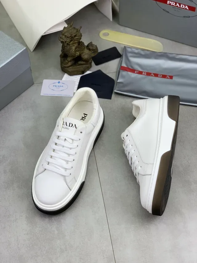 Prada White Black Leather Upper Platform Sole Lifestyle Sneakers 5