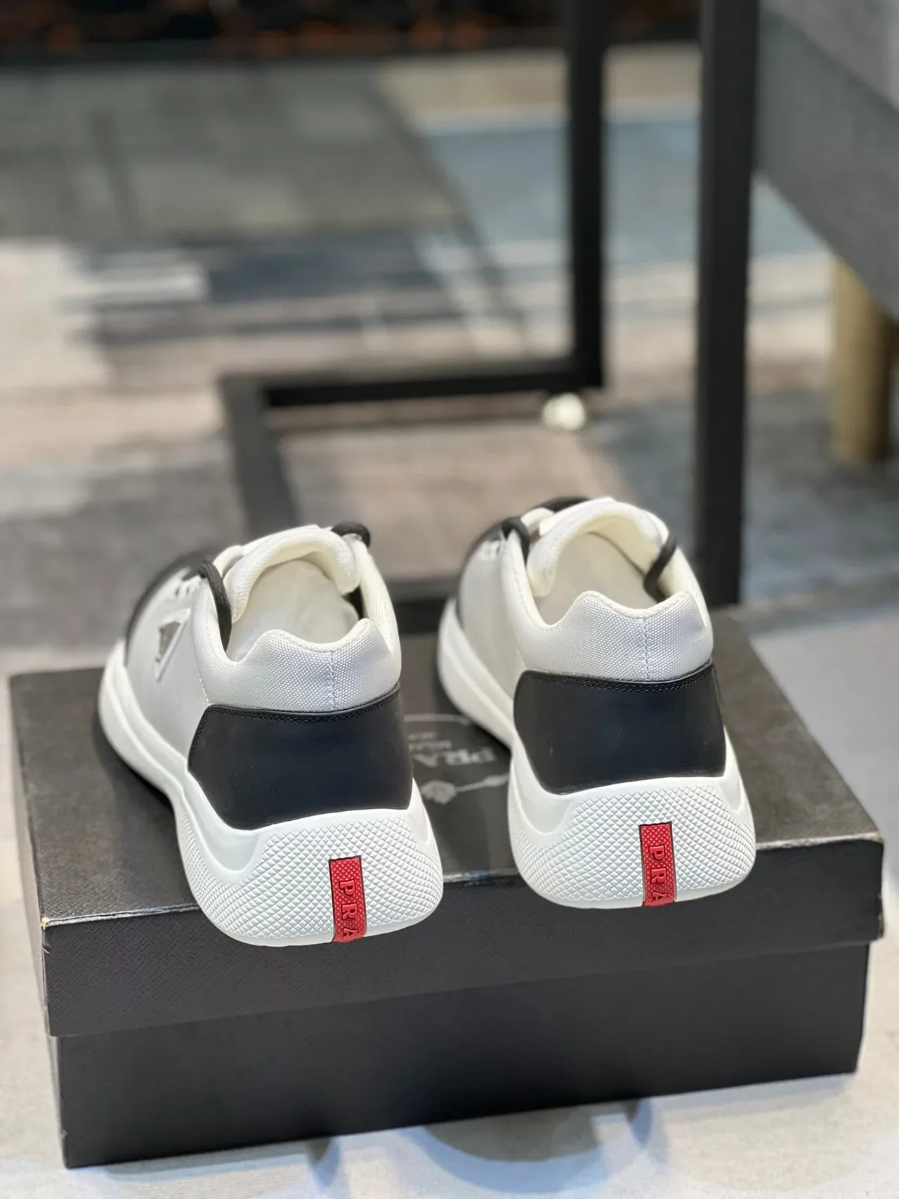 Prada White Black Low-Top Mixed-Material Lifestyle Sneakers 2