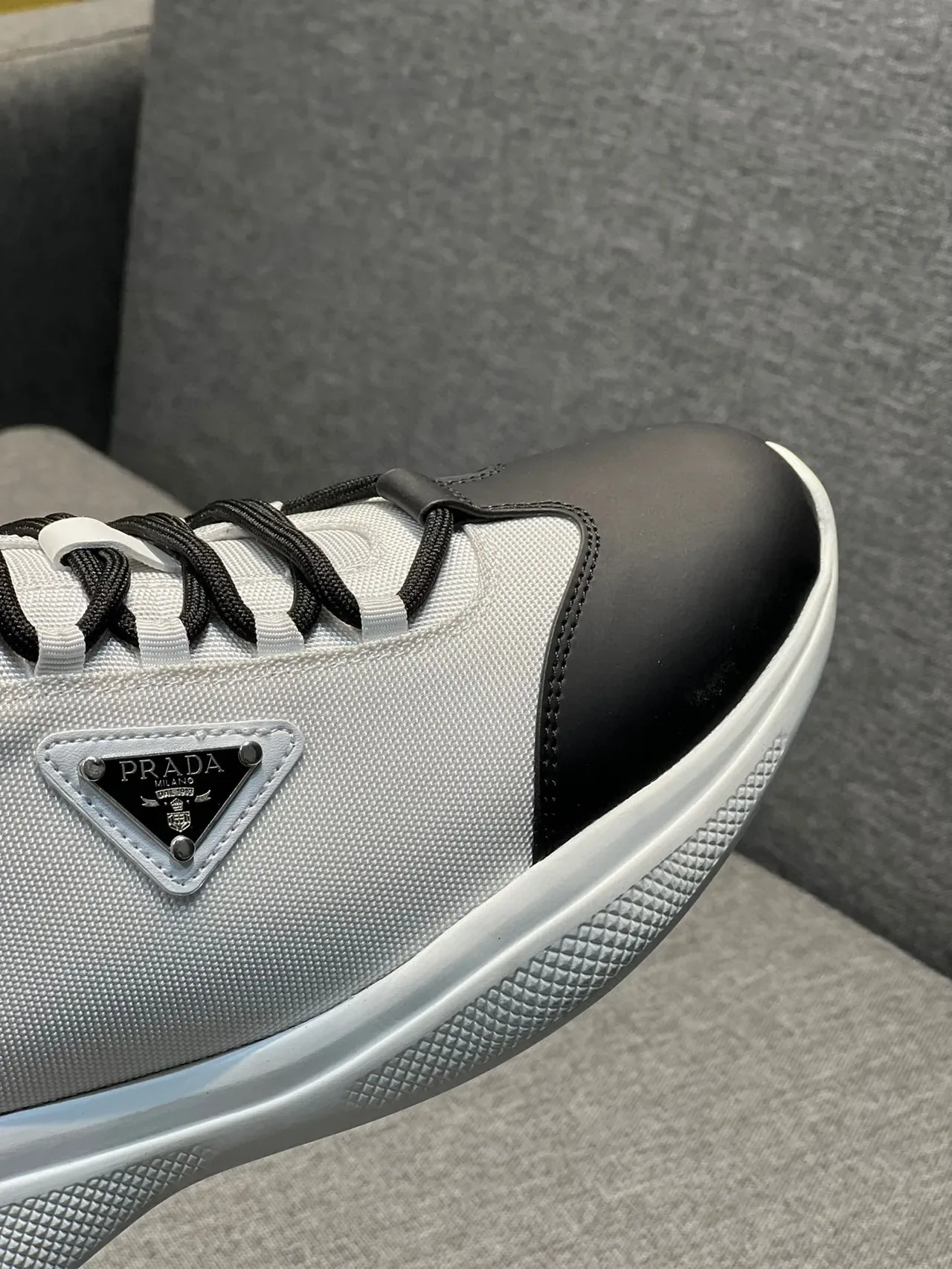 Prada White Black Low-Top Mixed-Material Lifestyle Sneakers 3