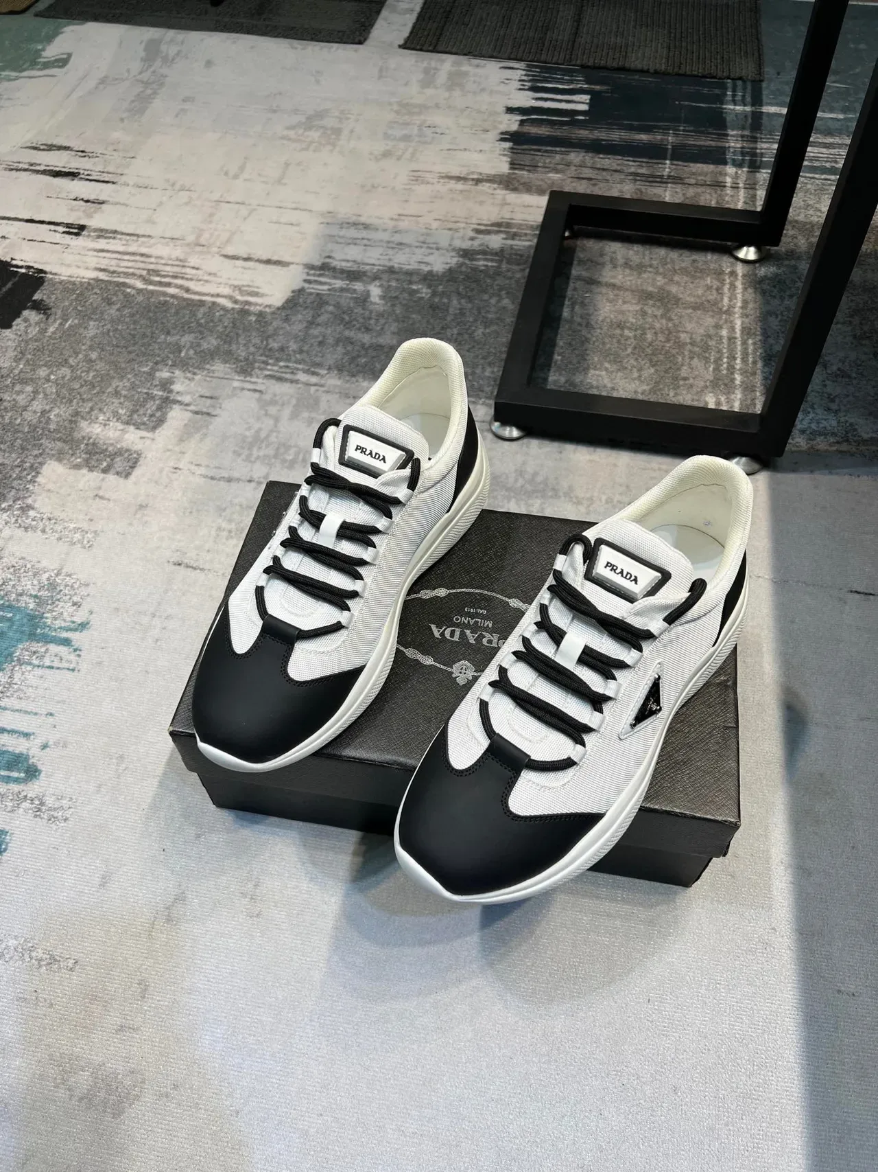 Prada White Black Low-Top Mixed-Material Lifestyle Sneakers 4