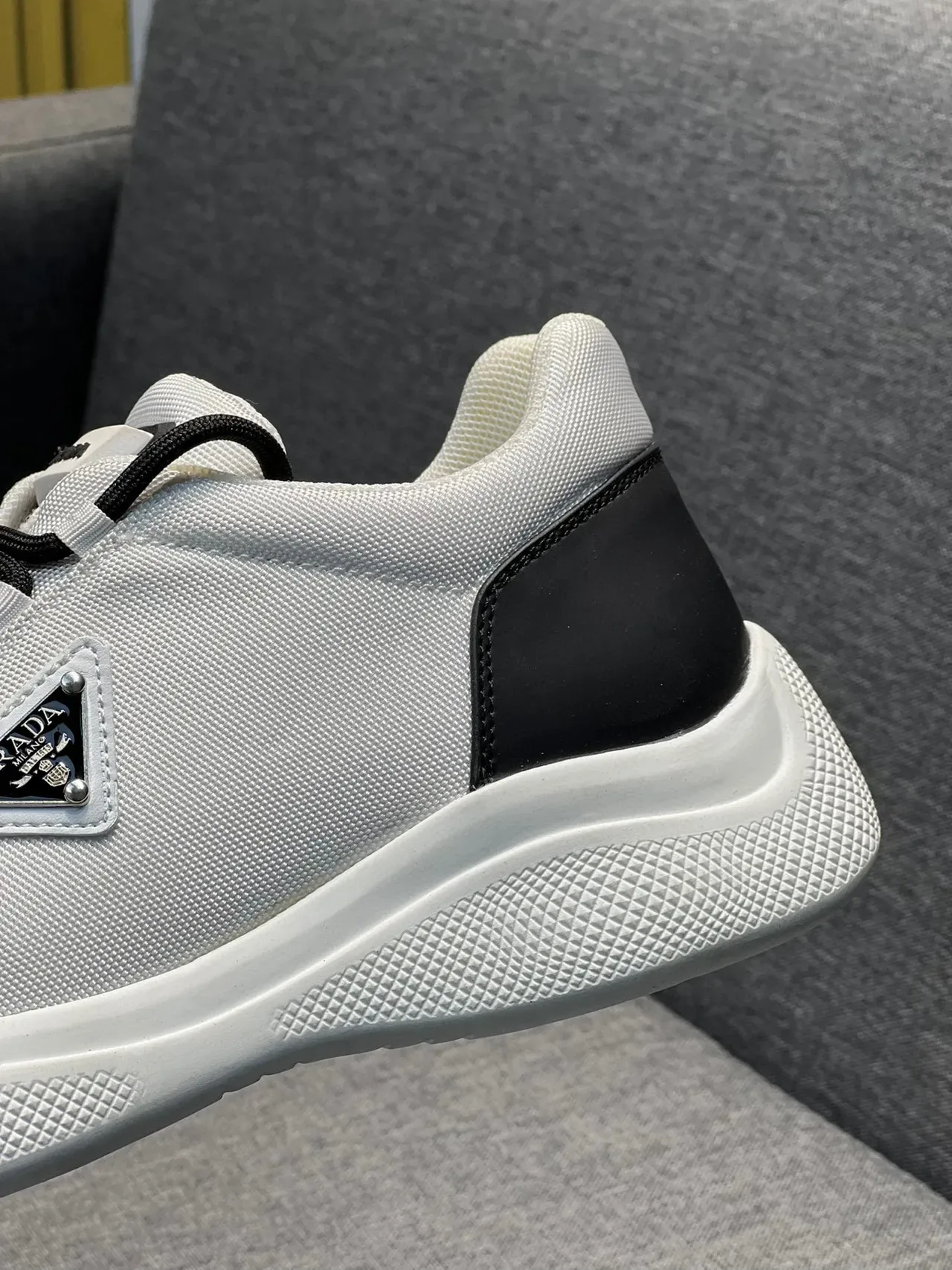 Prada White Black Low-Top Mixed-Material Lifestyle Sneakers 6