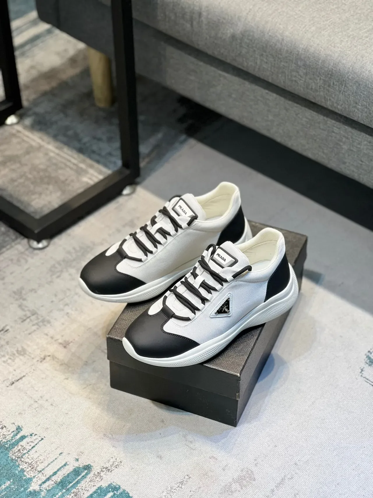 Prada White Black Low-Top Mixed-Material Lifestyle Sneakers 7