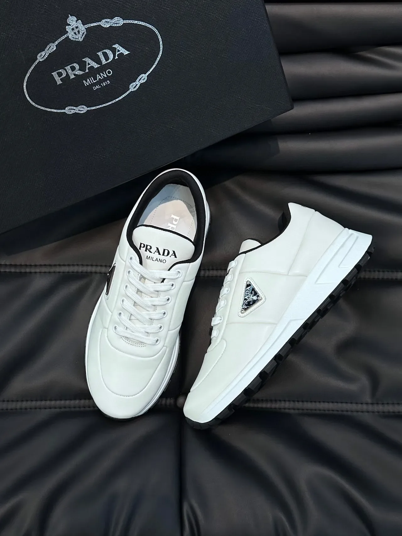 Prada White Leather Lifestyle Sneakers 9