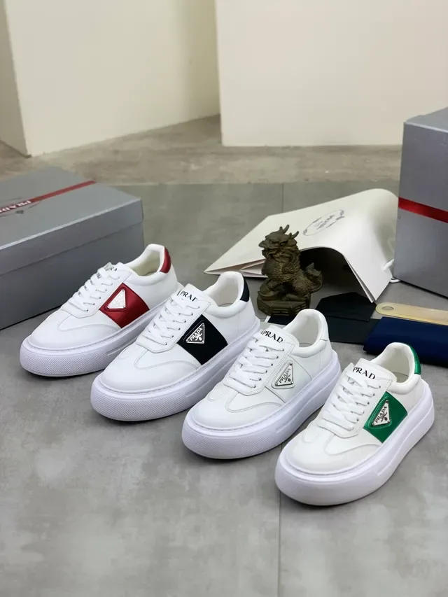 Prada White Leather Triangular Metal Logo Lifestyle Sneakers 2